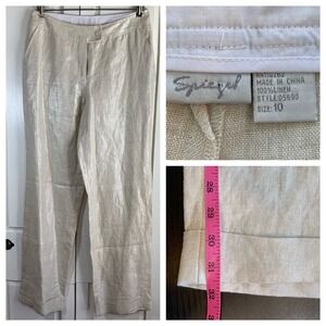 Spiegel Women's Metallic Linen Blend Cuffed Leg Pants Size 10 Neutral Sparkle